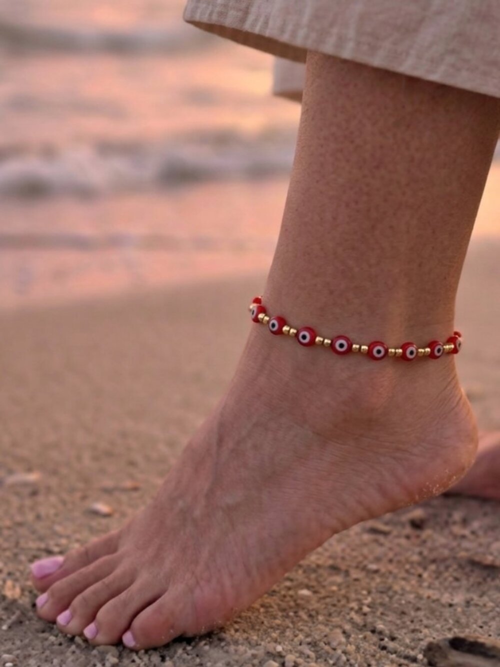 Red Beaded Evil Eye Ankle Bracelet Summer Beach New Jewelry